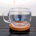 Wholesale 450ml unicorn clear glass round cup for tea coffee milk shaker mugs with handle